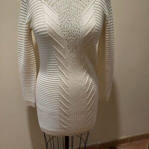 Guess Women's Cream Textured round Neck Sweater dress size 14